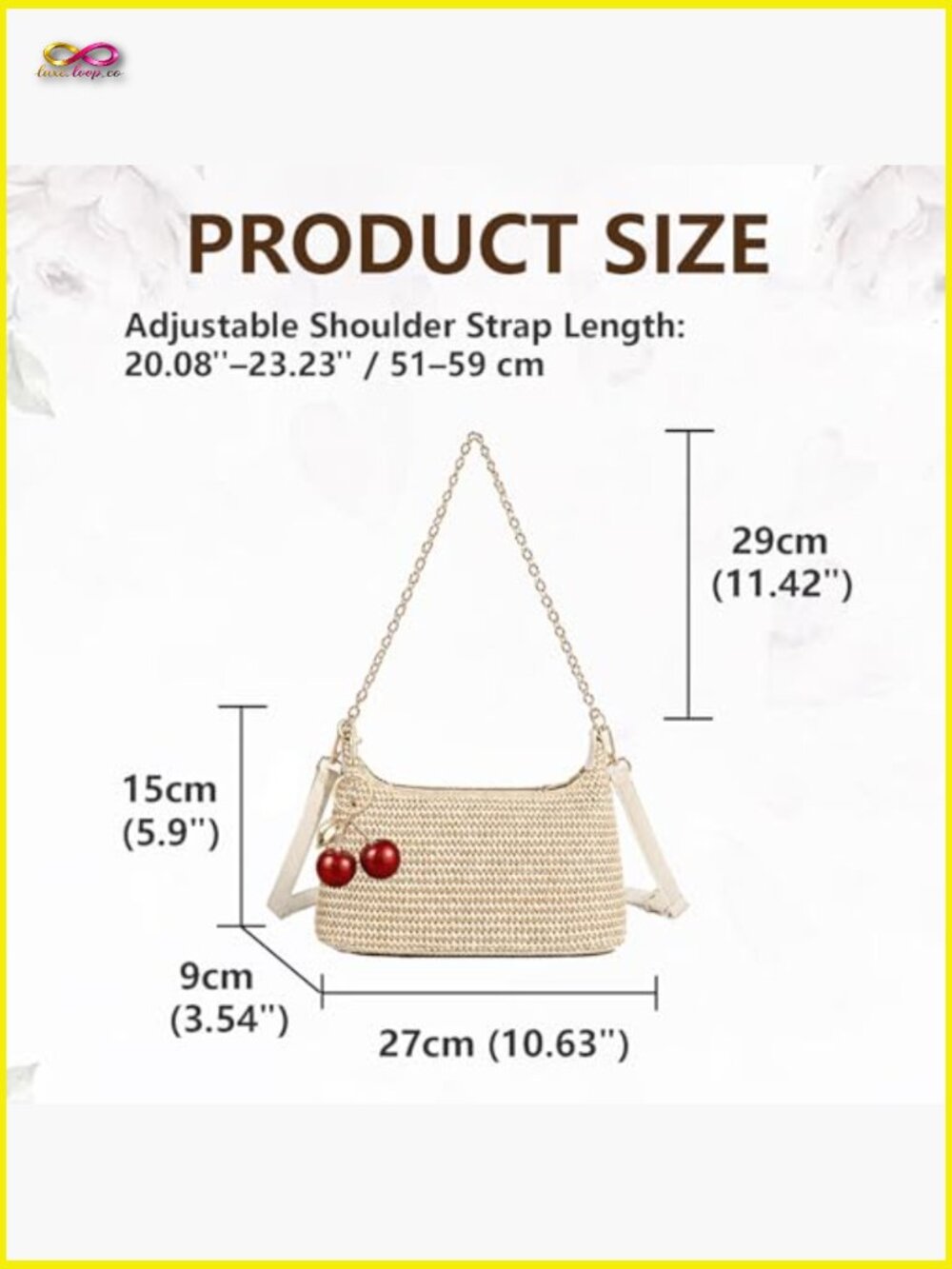 Cherry Straw Shoulder Bag Summer Woven Crossbody Purse Beach Vacation Tote Hobo - Picture 5 of 6